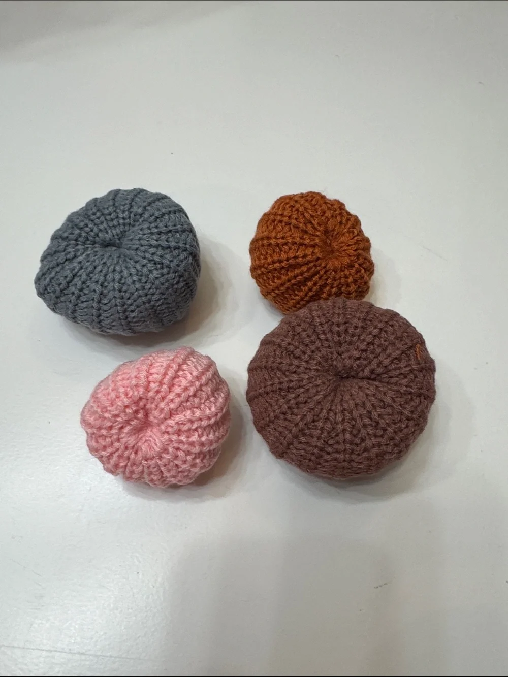 Handmade Knit Decorative Pumpkins - Set of 4 (Blue Gray, Pink, Orange, Brown) #2